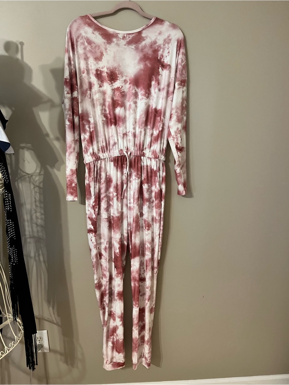 Tie-Dye Long Sleeve Jumpsuit in Dusty Rose